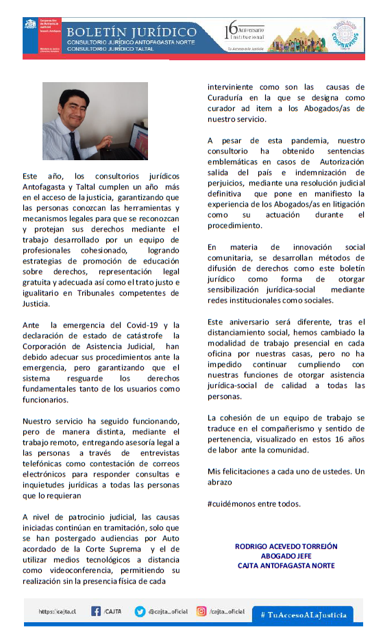 Boletín Jurídico de los Consultorios Jurídicos Norte Antofagasta y Taltal