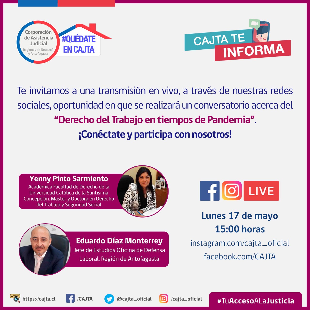 Instagram Live con el tema: "Derecho del Trabajo en tiempos de pandemia"