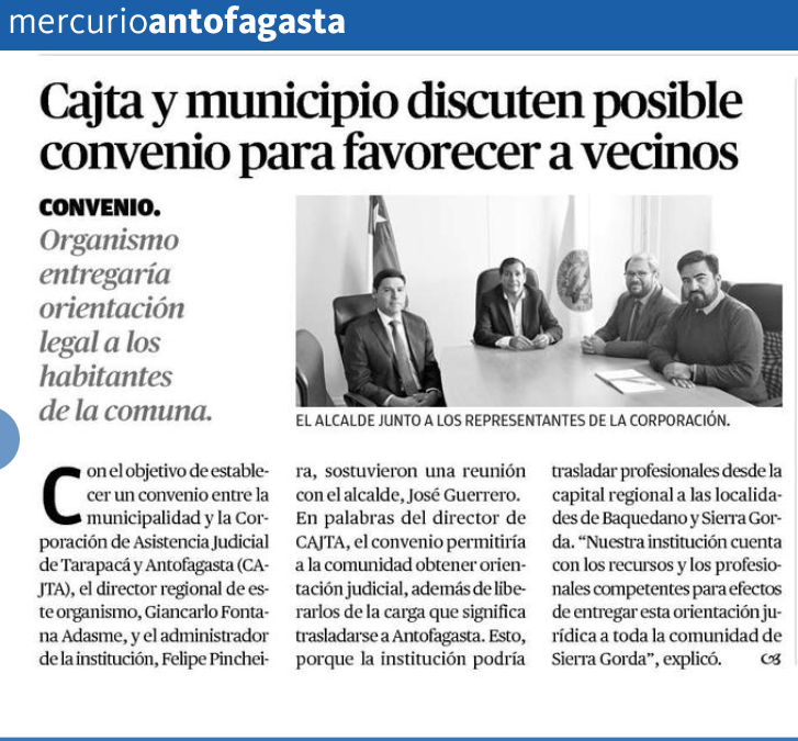 El Director Regional de Antofagasta, Giancarlo Fontana, se reúne con el Alcalde de Sierra Gorda, José Guerrero